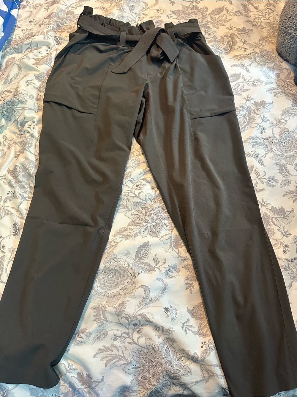 Athleta Olive Gray Green Cargo Paperbag Waist Pants
